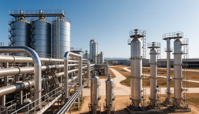 Fertiliser and chemical production plant with reactors and stainless steel piping
