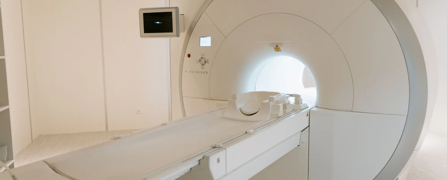 MRI scanner installed in a hospital examination room